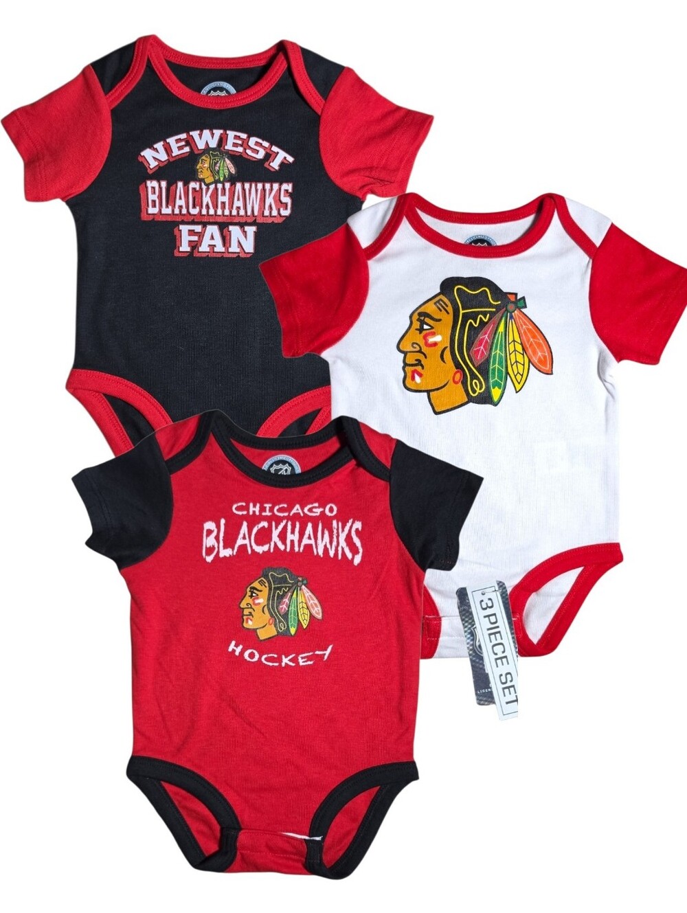 NHL Chicago Blackhawks 3-Pack Baby Bodysuits - Red White Black NWT